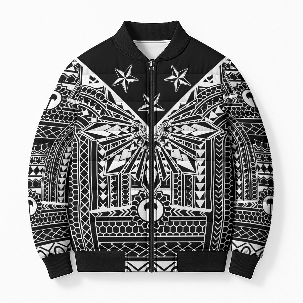 Black Philippines Sun Star Bomber Puffer Jacket Igorot Tribal Inspiration