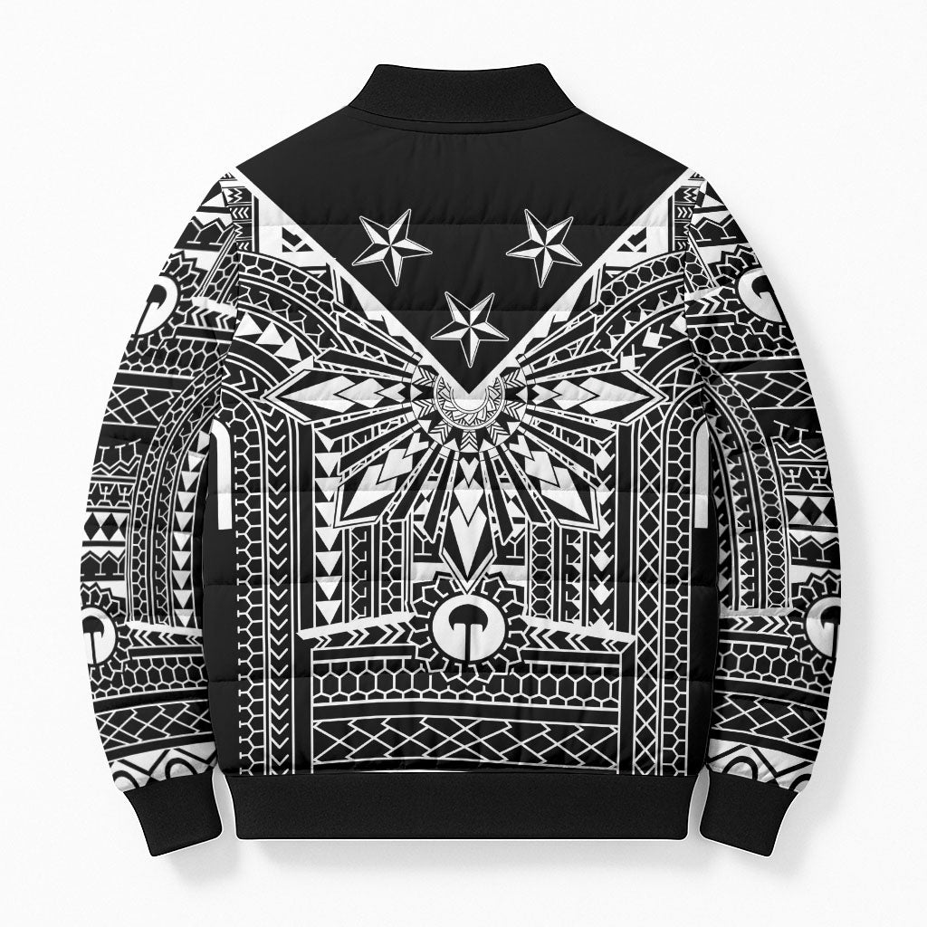 Black Philippines Sun Star Bomber Puffer Jacket Igorot Tribal Inspiration