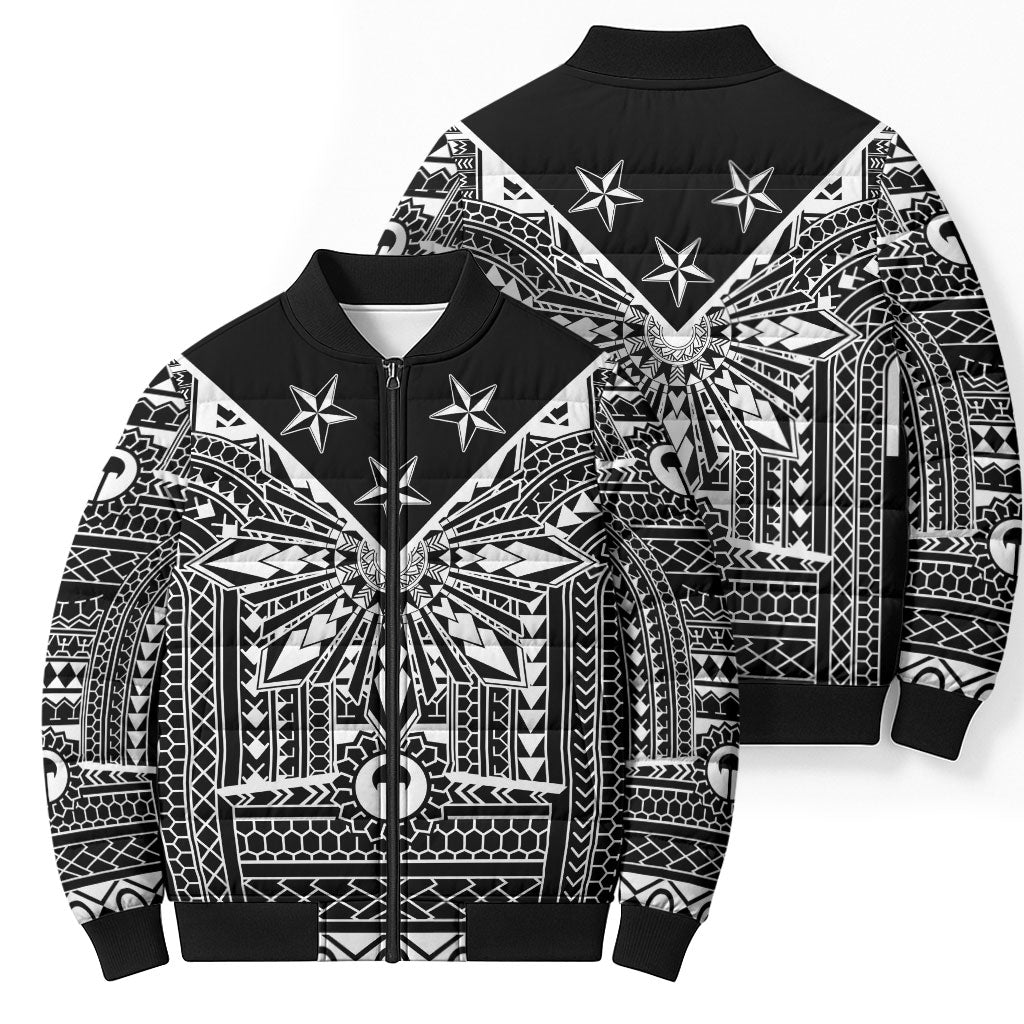 Black Philippines Sun Star Bomber Puffer Jacket Igorot Tribal Inspiration