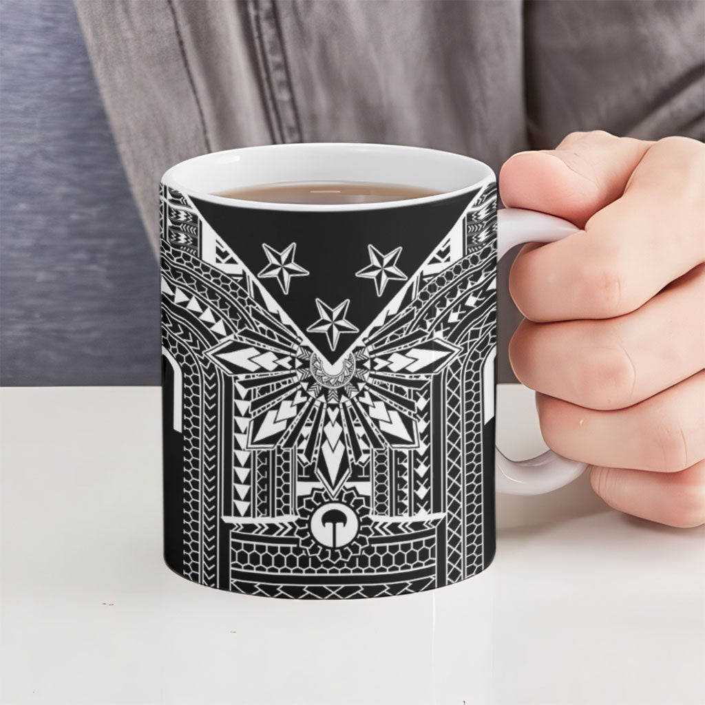 Black Philippines Sun Star Ceramic Mug Igorot Tribal Inspiration