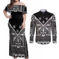 Black Philippines Sun Star Couples Matching Off Shoulder Maxi Dress and Long Sleeve Button Shirt Igorot Tribal Inspiration