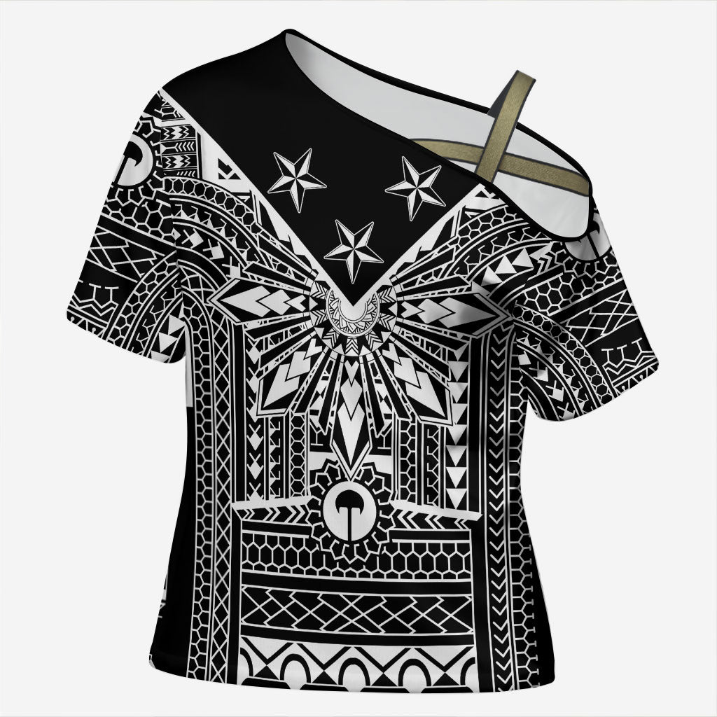 Black Philippines Sun Star Cross Shoulder Shirt Igorot Tribal Inspiration