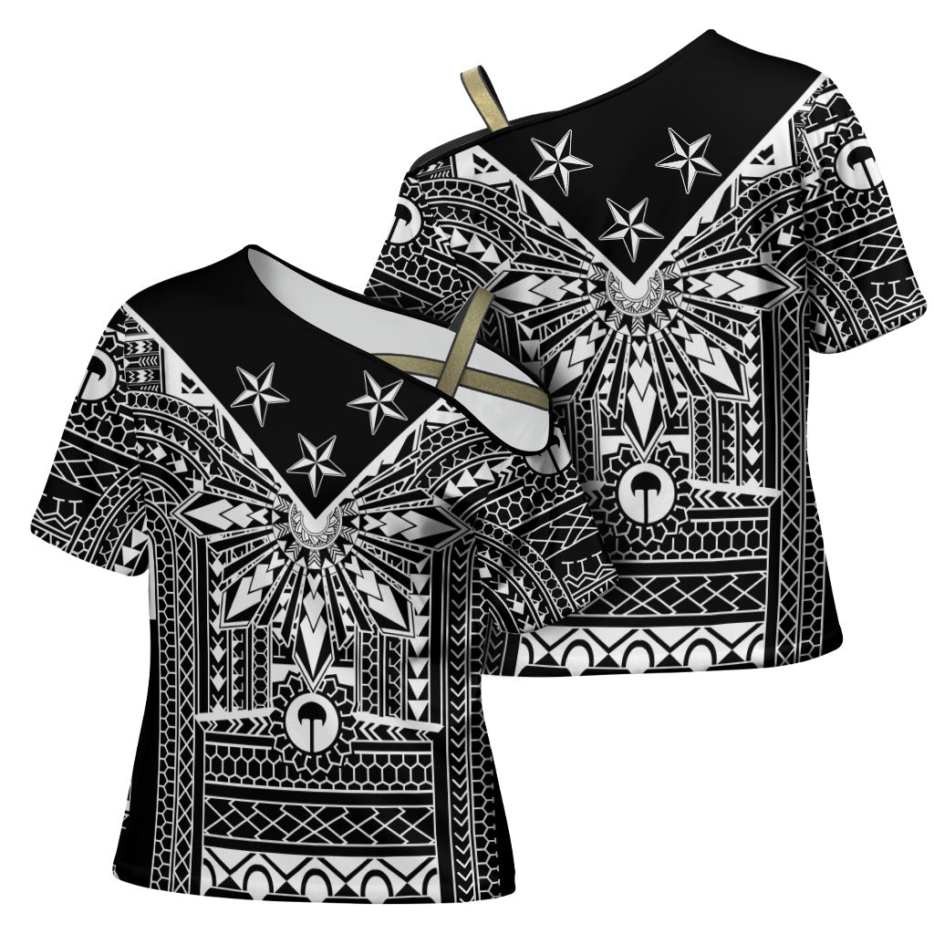 Black Philippines Sun Star Cross Shoulder Shirt Igorot Tribal Inspiration