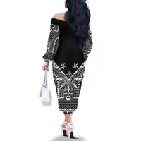 Black Philippines Sun Star Family Matching Off The Shoulder Long Sleeve Dress and Hawaiian Shirt Igorot Tribal Inspiration LT05 - Polynesian Pride