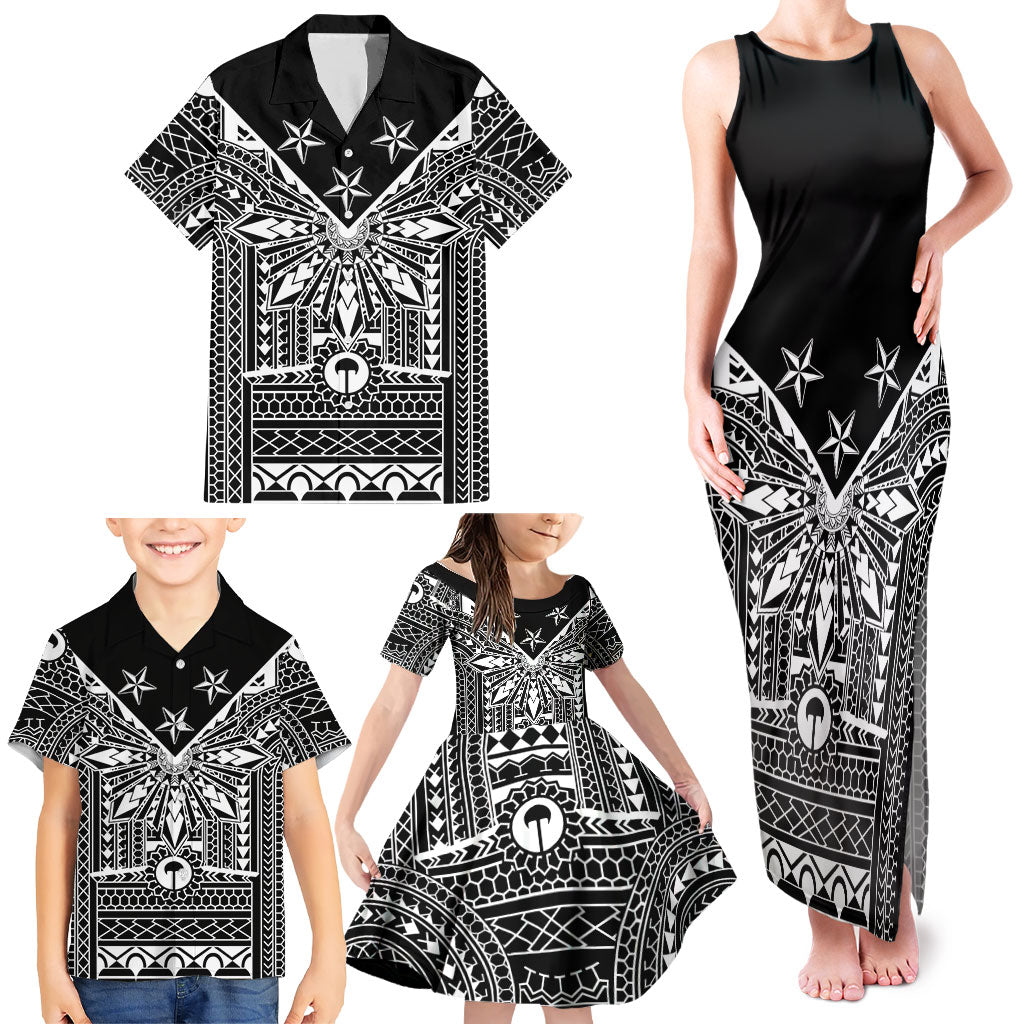 Black Philippines Sun Star Family Matching Tank Maxi Dress and Hawaiian Shirt Igorot Tribal Inspiration LT05 - Polynesian Pride