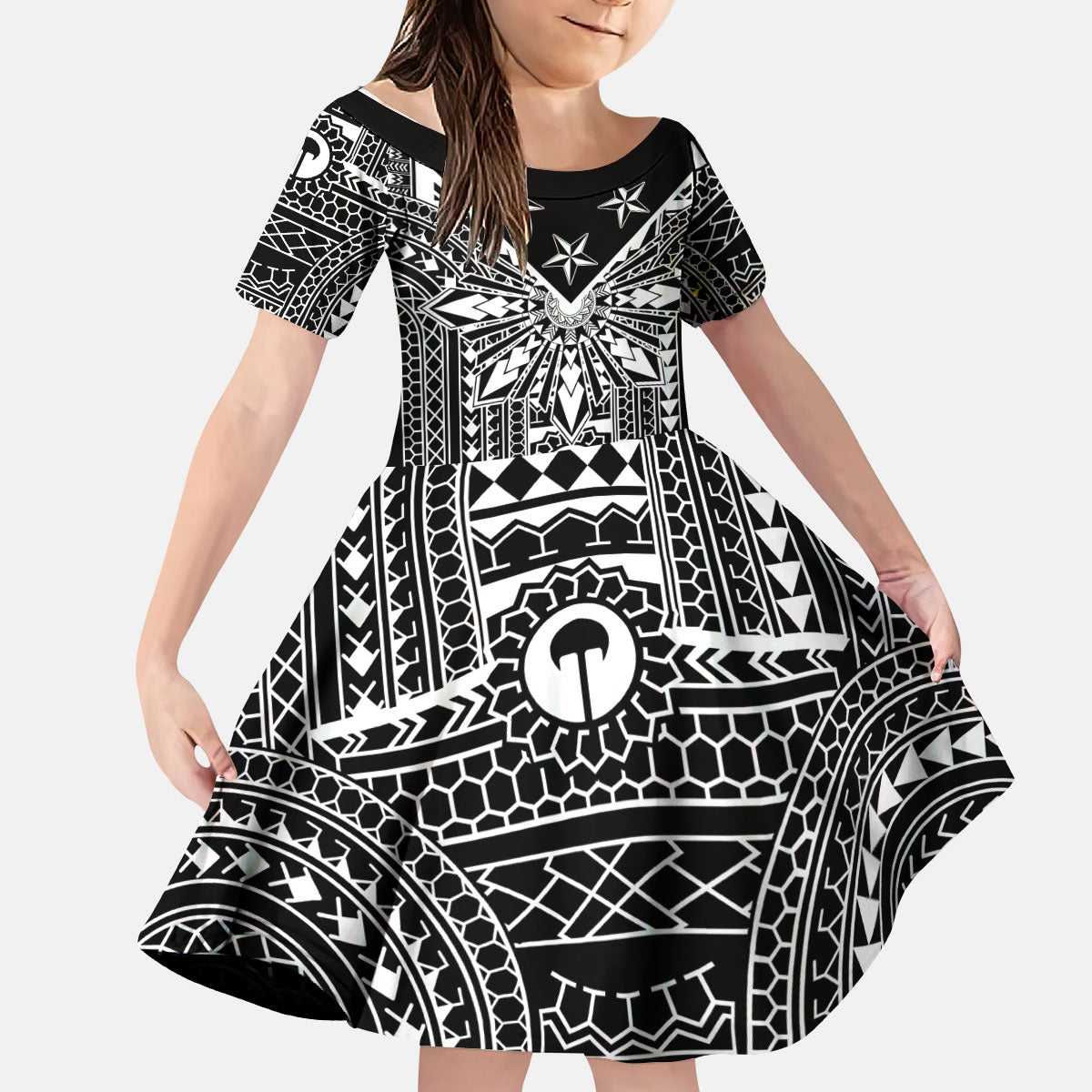 Black Philippines Sun Star Kid Short Sleeve Dress Igorot Tribal Inspiration