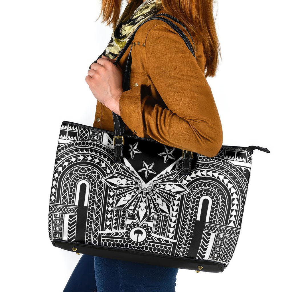 Black Philippines Sun Star Leather Tote Bag Igorot Tribal Inspiration