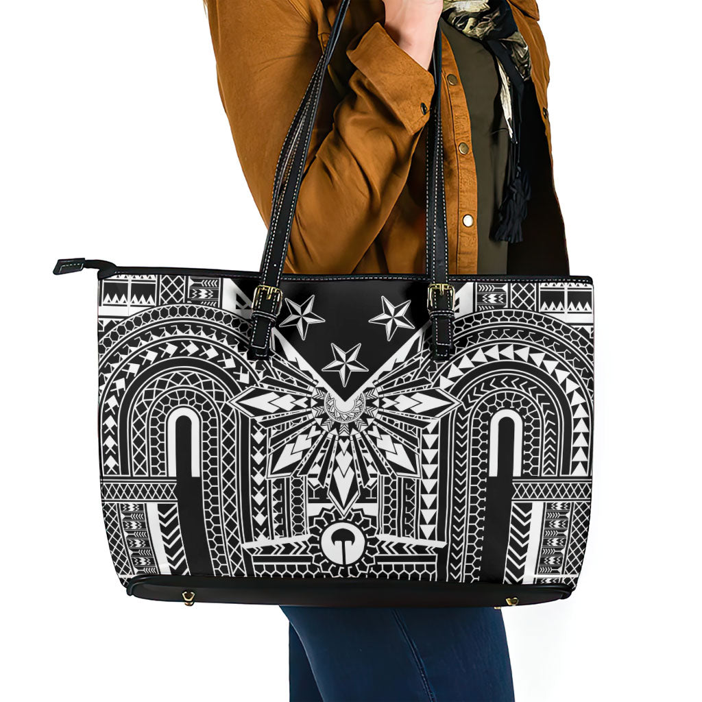 Black Philippines Sun Star Leather Tote Bag Igorot Tribal Inspiration