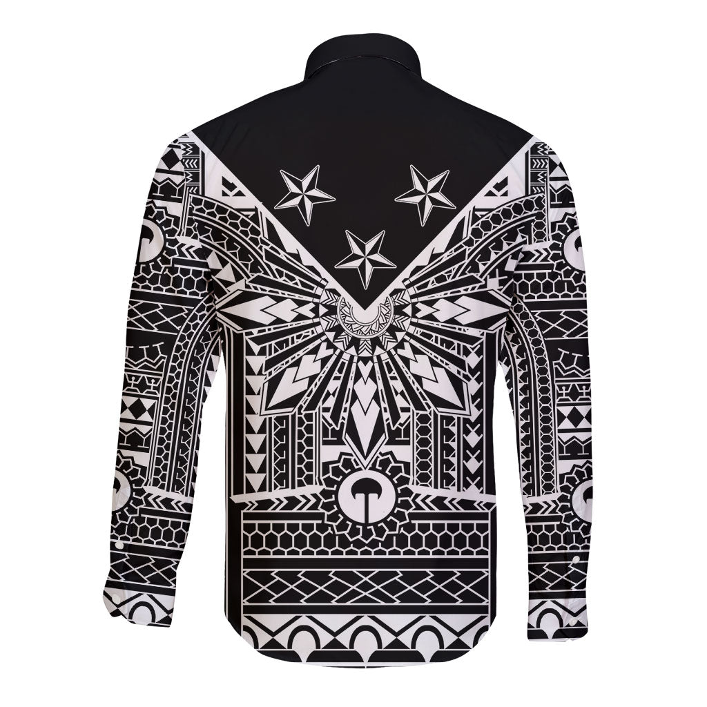 Black Philippines Sun Star Long Sleeve Button Shirt Igorot Tribal Inspiration