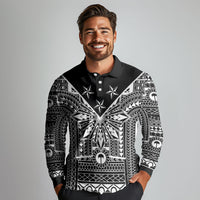 Black Philippines Sun Star Long Sleeve Polo Shirt Igorot Tribal Inspiration