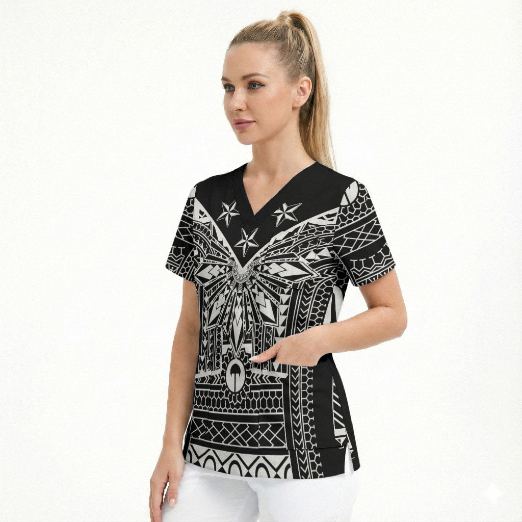 Black Philippines Sun Star Scrub Top Igorot Tribal Inspiration