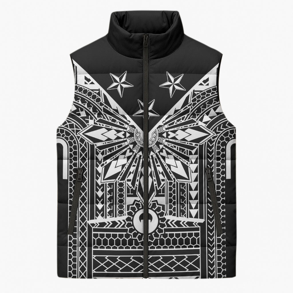 Black Philippines Sun Star Sleeveless Puffer Jacket Igorot Tribal Inspiration