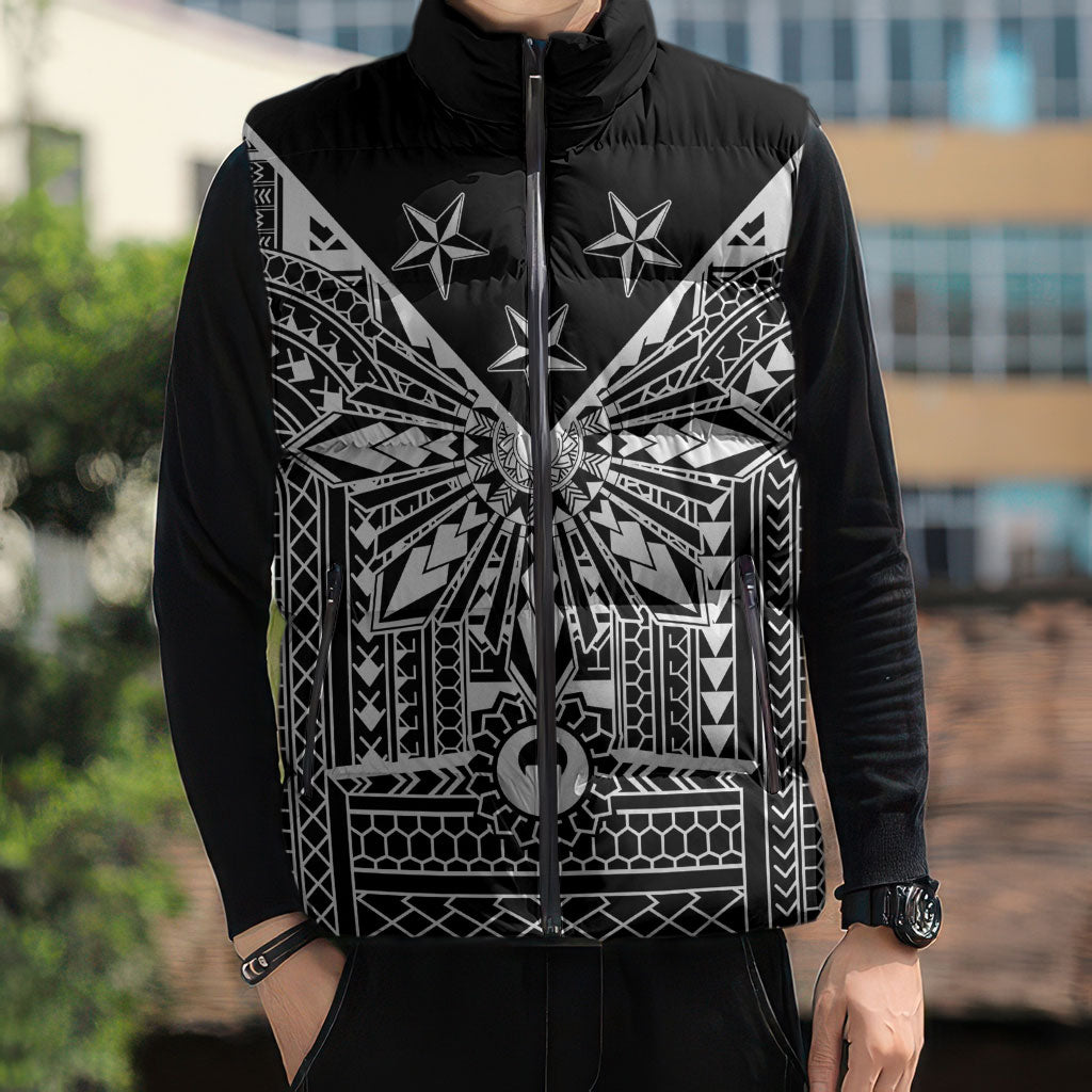Black Philippines Sun Star Sleeveless Puffer Jacket Igorot Tribal Inspiration