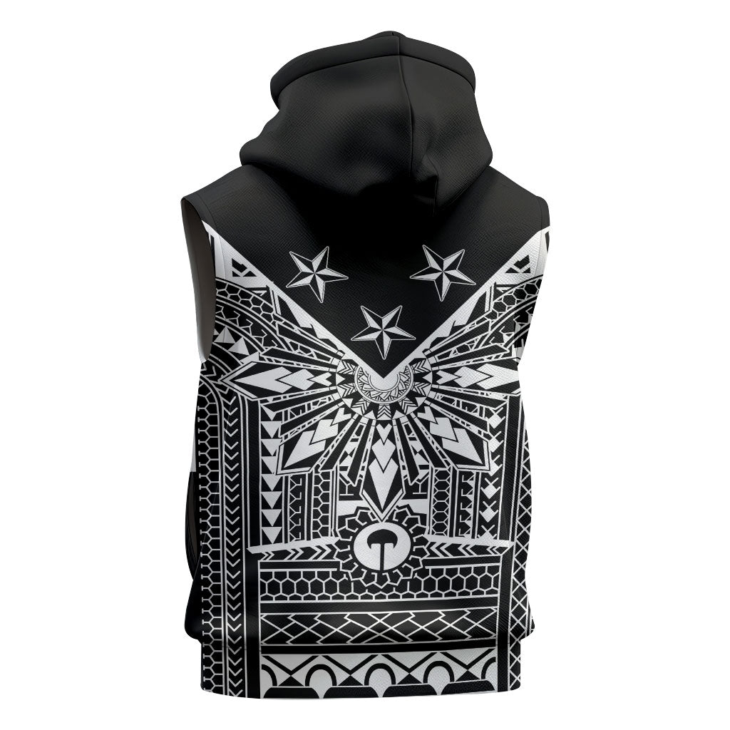 Black Philippines Sun Star Sleeveless Zip Hoodie Igorot Tribal Inspiration