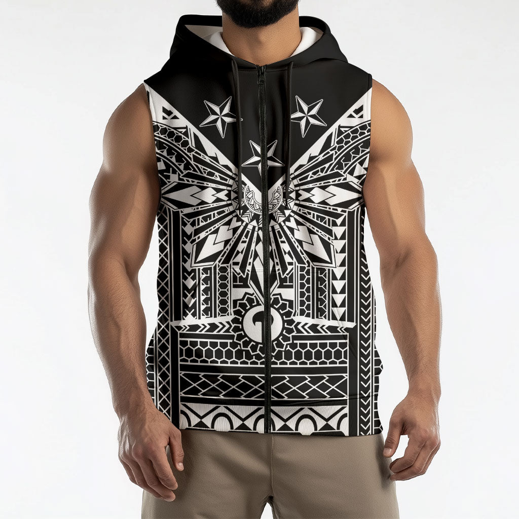 Black Philippines Sun Star Sleeveless Zip Hoodie Igorot Tribal Inspiration