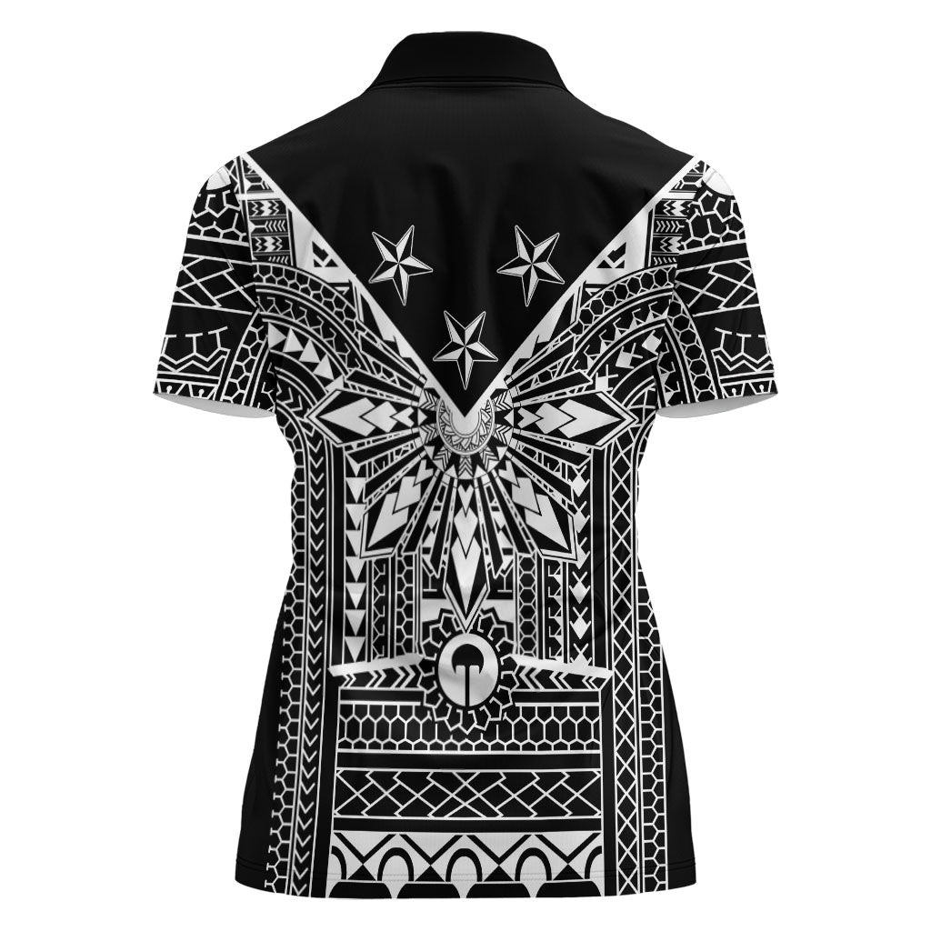 Black Philippines Sun Star Women Polo Shirt Igorot Tribal Inspiration