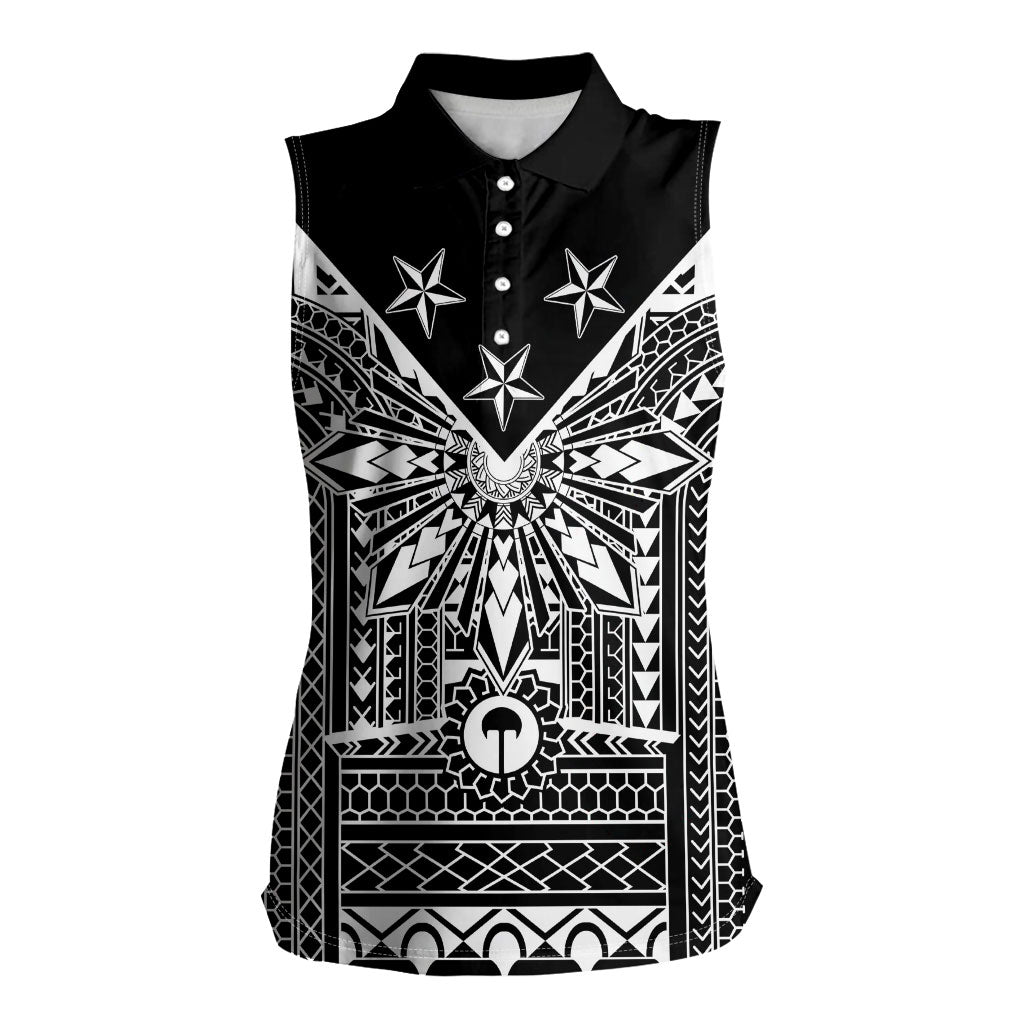 Black Philippines Sun Star Women Sleeveless Polo Shirt Igorot Tribal Inspiration