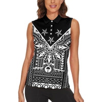 Black Philippines Sun Star Women Sleeveless Polo Shirt Igorot Tribal Inspiration