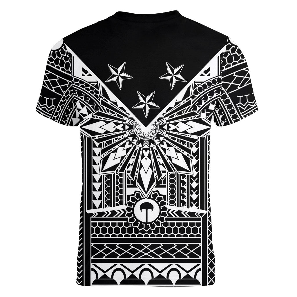 Black Philippines Sun Star Women V-Neck T-Shirt Igorot Tribal Inspiration