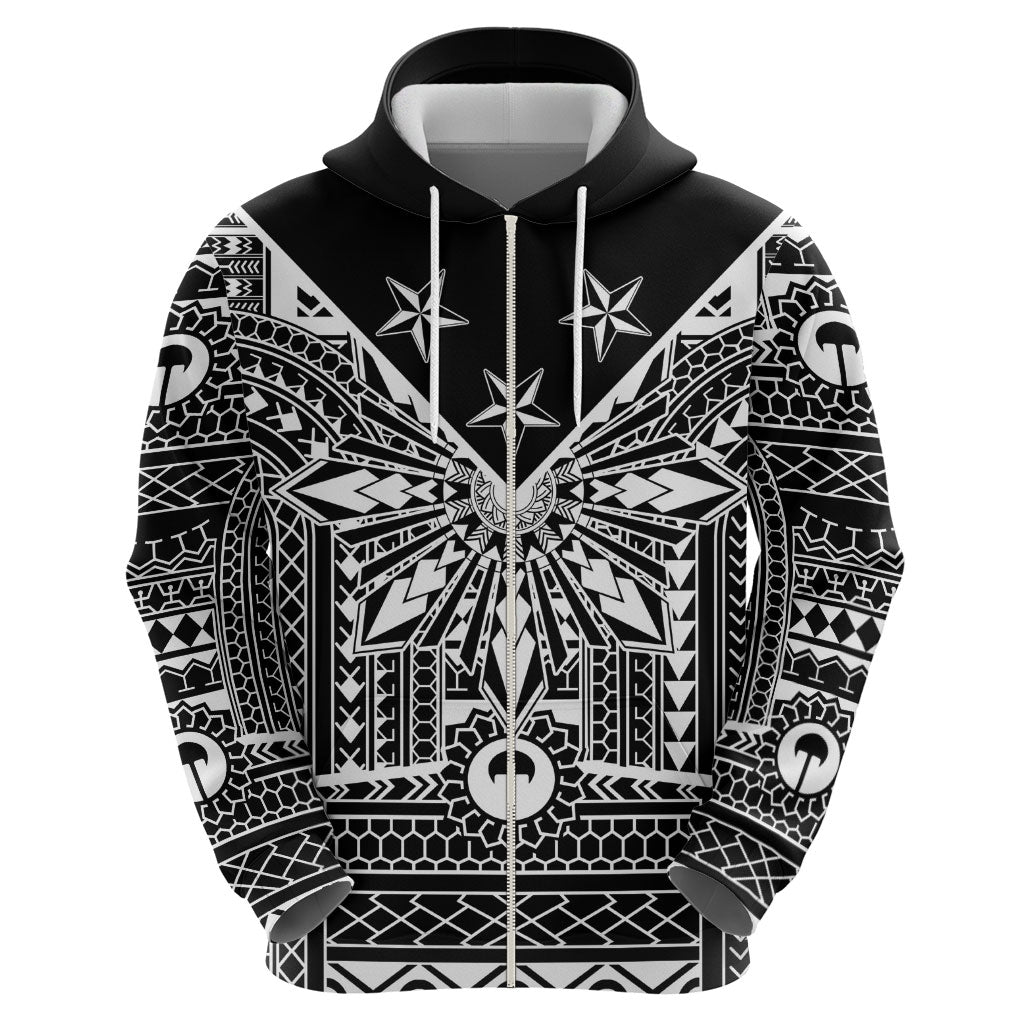 Black Philippines Sun Star Zip Hoodie Igorot Tribal Inspiration