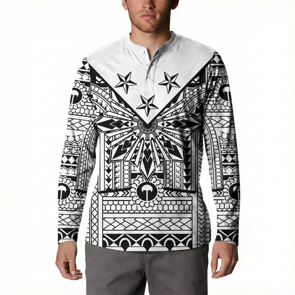 White Philippines Sun Star Button Sweatshirt Igorot Tribal Inspiration