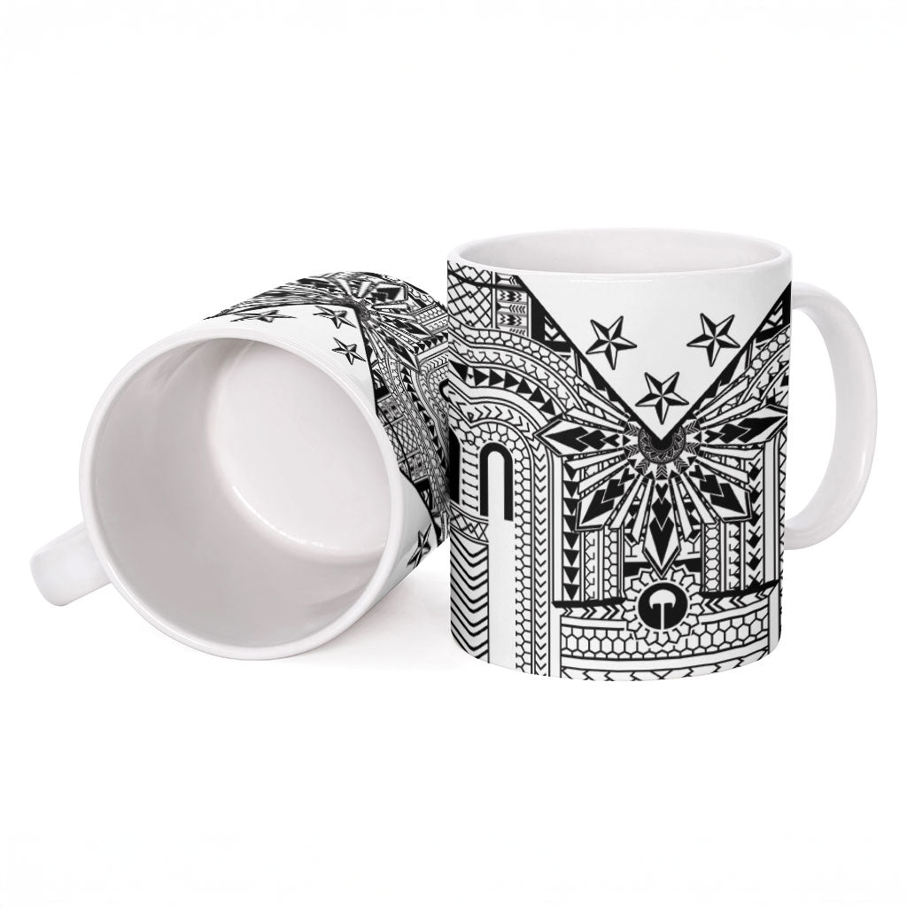 White Philippines Sun Star Ceramic Mug Igorot Tribal Inspiration