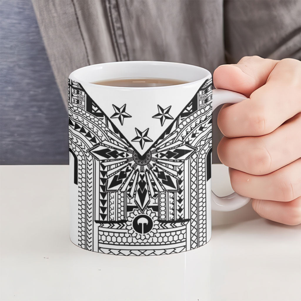 White Philippines Sun Star Ceramic Mug Igorot Tribal Inspiration