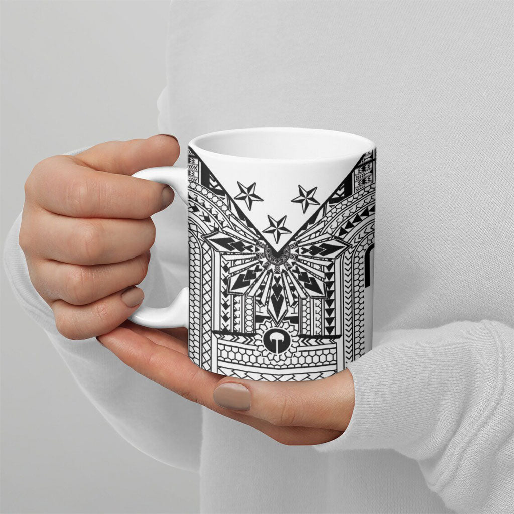 White Philippines Sun Star Ceramic Mug Igorot Tribal Inspiration
