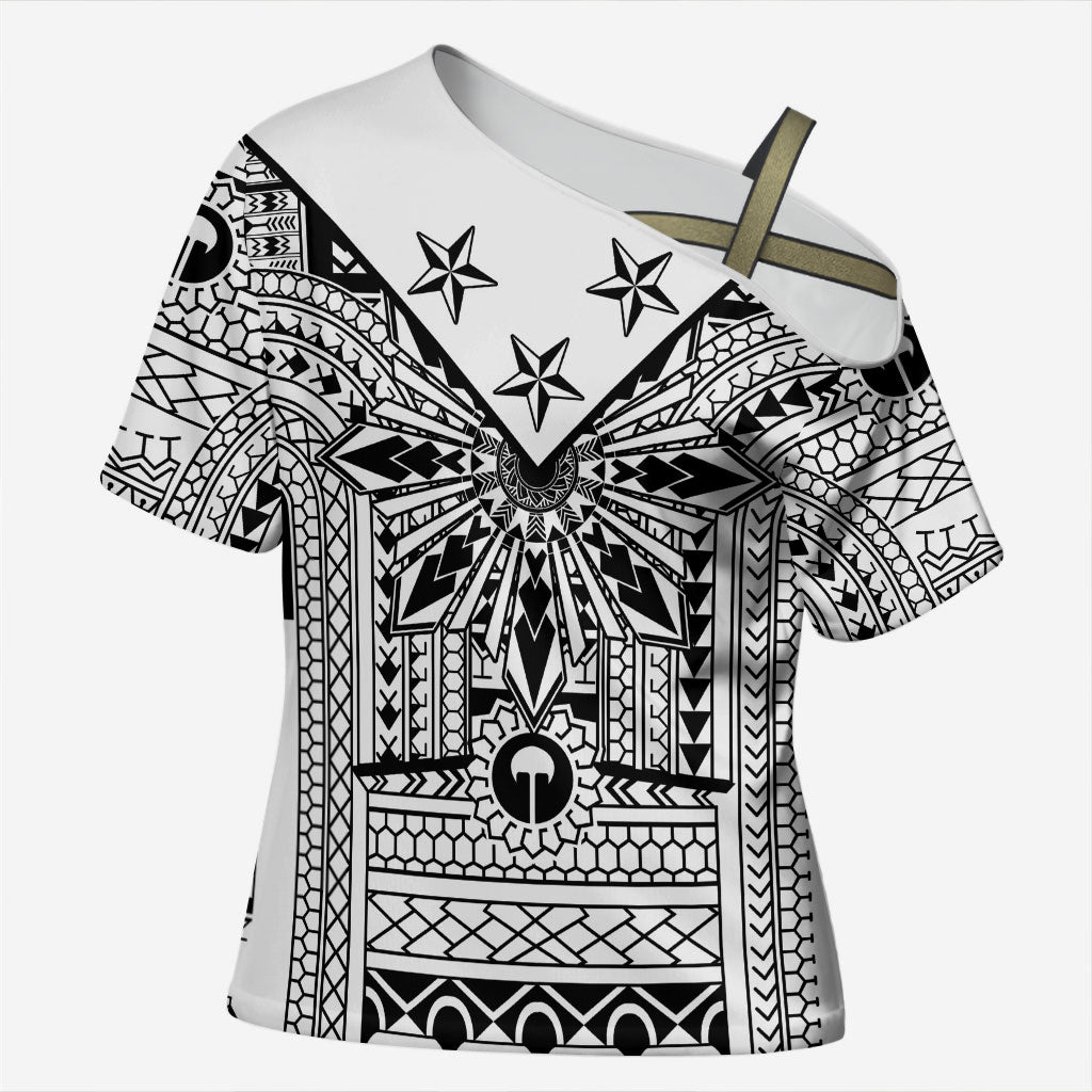 White Philippines Sun Star Cross Shoulder Shirt Igorot Tribal Inspiration