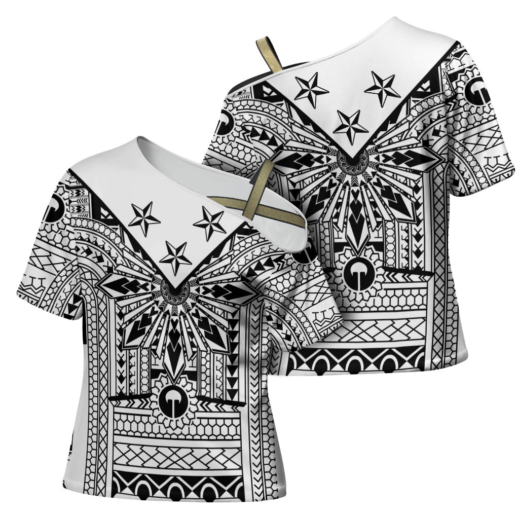 White Philippines Sun Star Cross Shoulder Shirt Igorot Tribal Inspiration