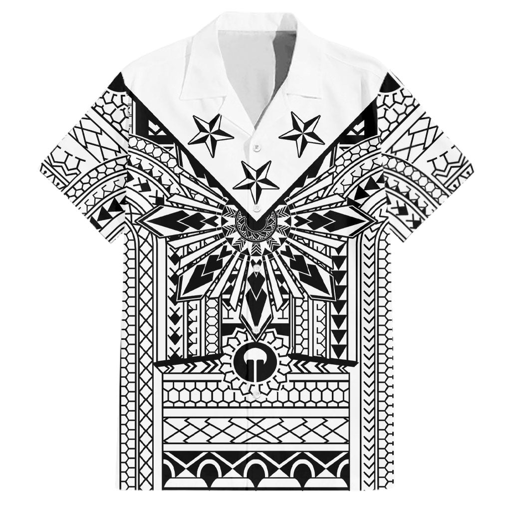 White Philippines Sun Star Family Matching Off Shoulder Maxi Dress and Hawaiian Shirt Igorot Tribal Inspiration LT05 Dad's Shirt - Short Sleeve White - Polynesian Pride