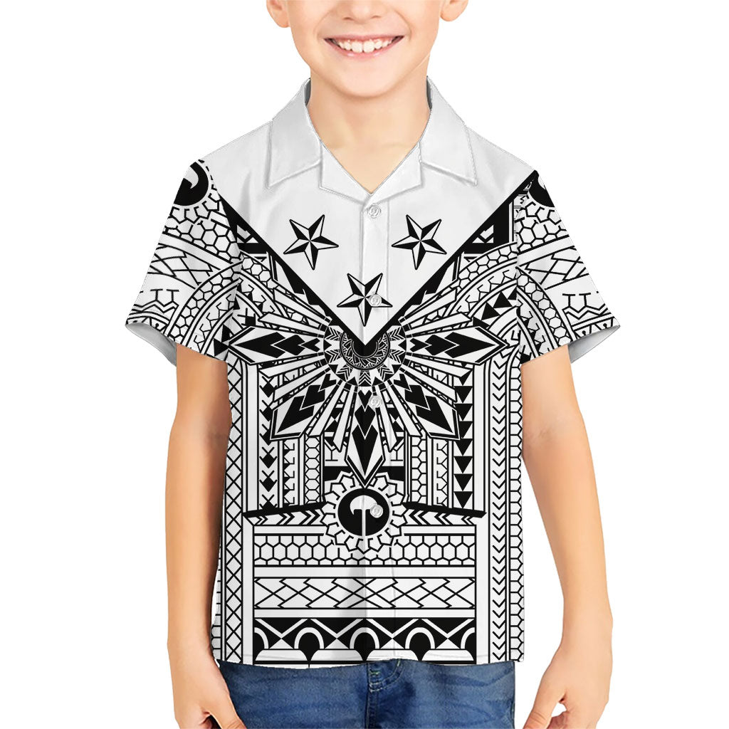 White Philippines Sun Star Family Matching Off Shoulder Short Dress and Hawaiian Shirt Igorot Tribal Inspiration LT05 Son's Shirt White - Polynesian Pride