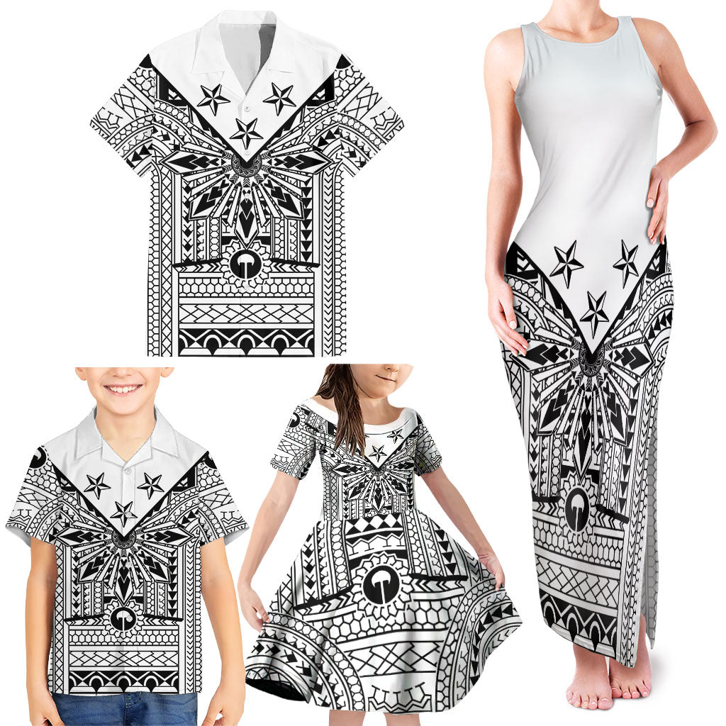 White Philippines Sun Star Family Matching Tank Maxi Dress and Hawaiian Shirt Igorot Tribal Inspiration
