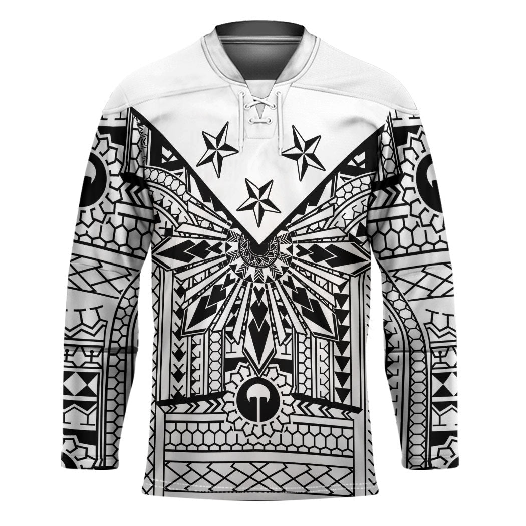 White Philippines Sun Star Hockey Jersey Igorot Tribal Inspiration