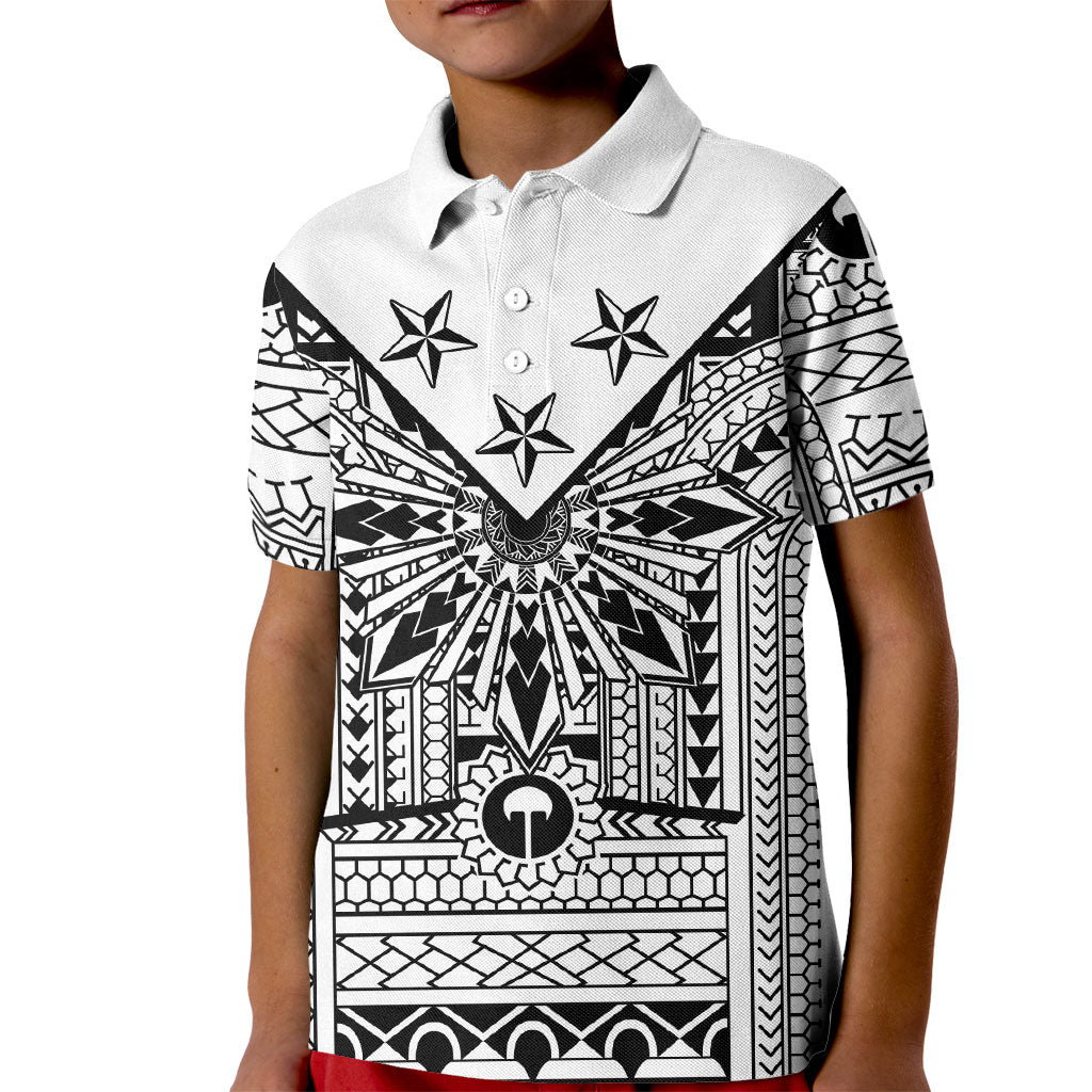 White Philippines Sun Star Kid Polo Shirt Igorot Tribal Inspiration