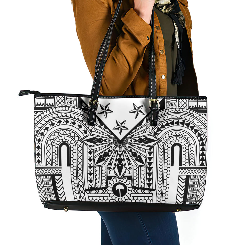 White Philippines Sun Star Leather Tote Bag Igorot Tribal Inspiration