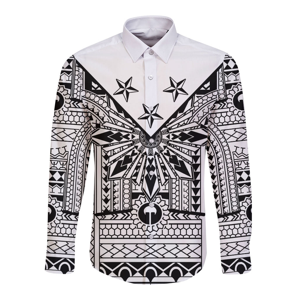 White Philippines Sun Star Long Sleeve Button Shirt Igorot Tribal Inspiration