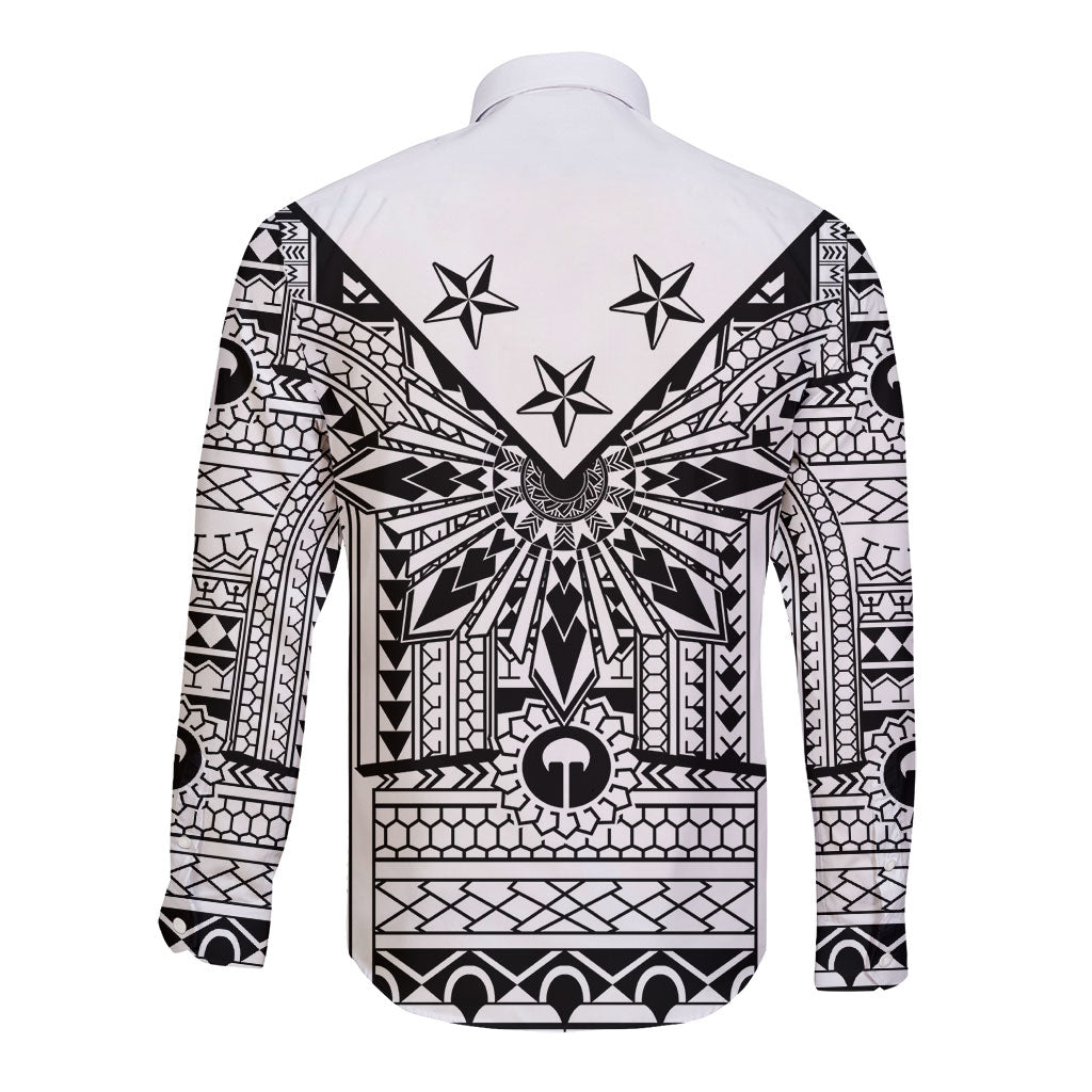 White Philippines Sun Star Long Sleeve Button Shirt Igorot Tribal Inspiration