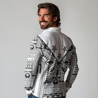 White Philippines Sun Star Long Sleeve Polo Shirt Igorot Tribal Inspiration
