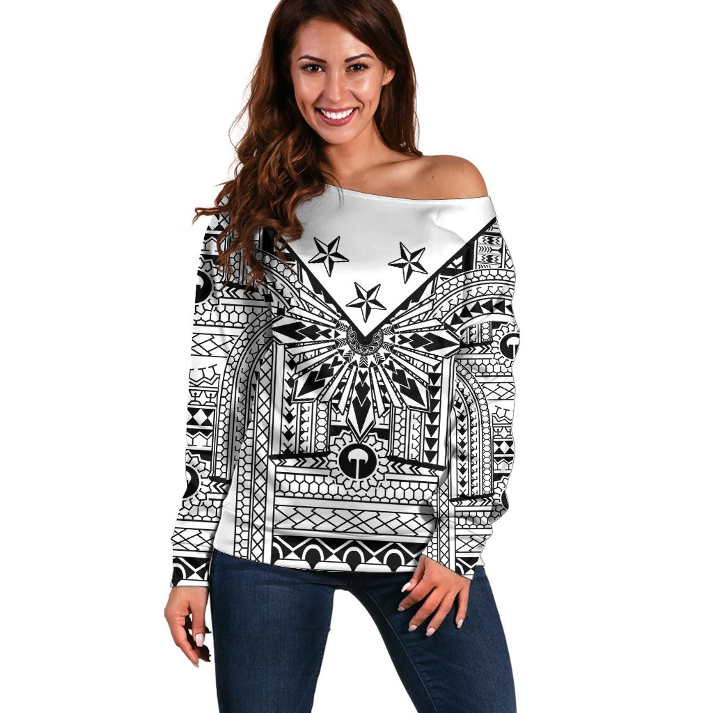 White Philippines Sun Star Off Shoulder Sweater Igorot Tribal Inspiration