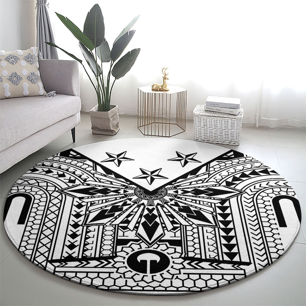 White Philippines Sun Star Round Carpet Igorot Tribal Inspiration