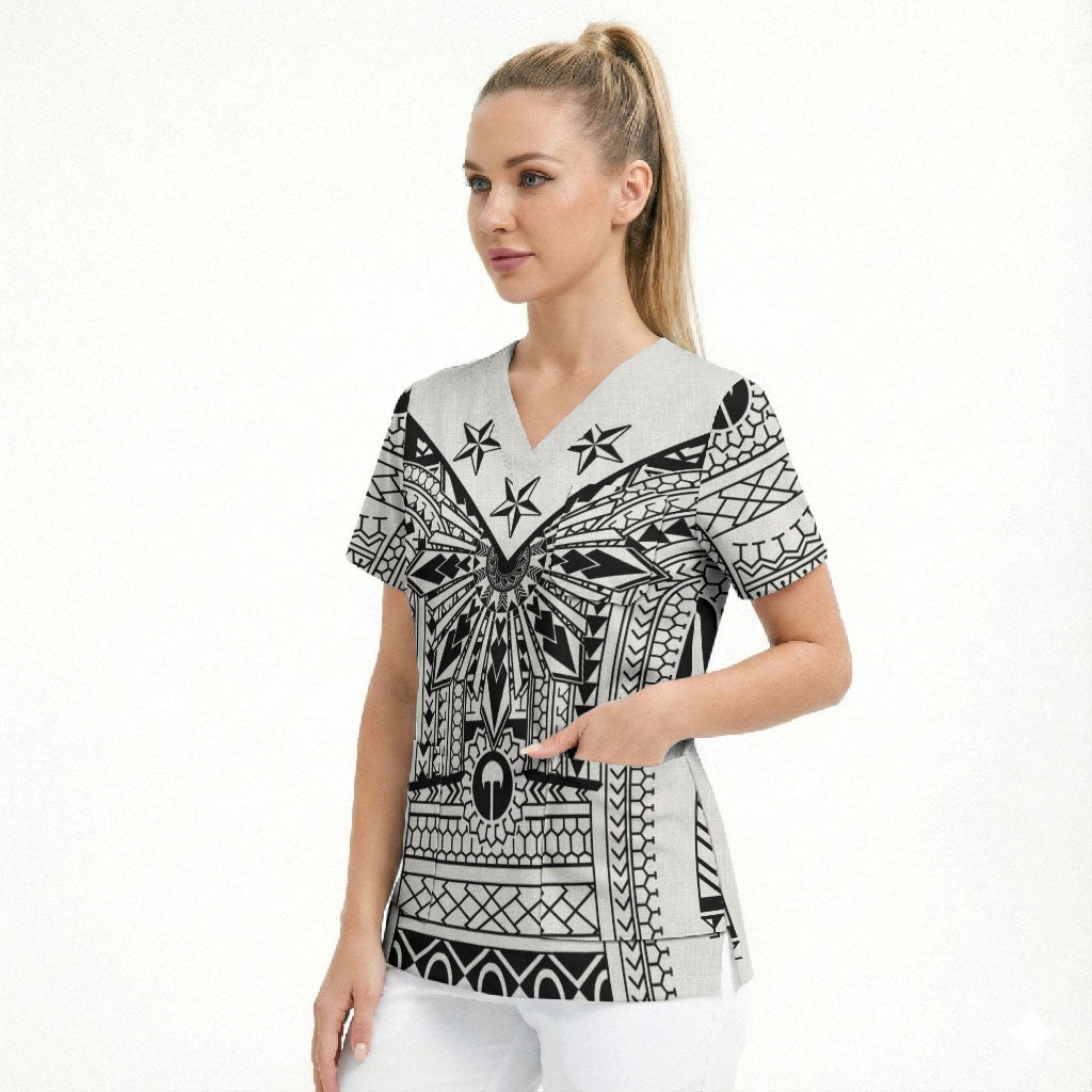 White Philippines Sun Star Scrub Top Igorot Tribal Inspiration