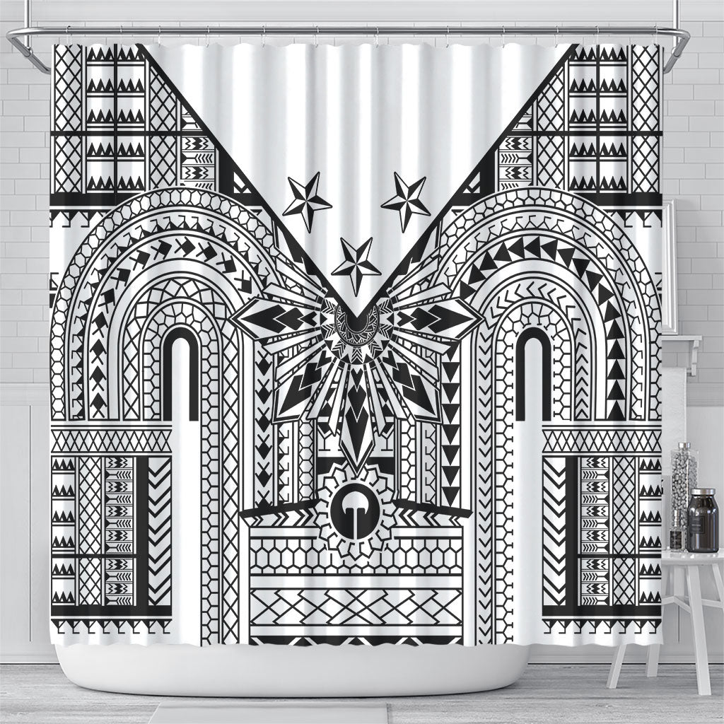 White Philippines Sun Star Shower Curtain Igorot Tribal Inspiration
