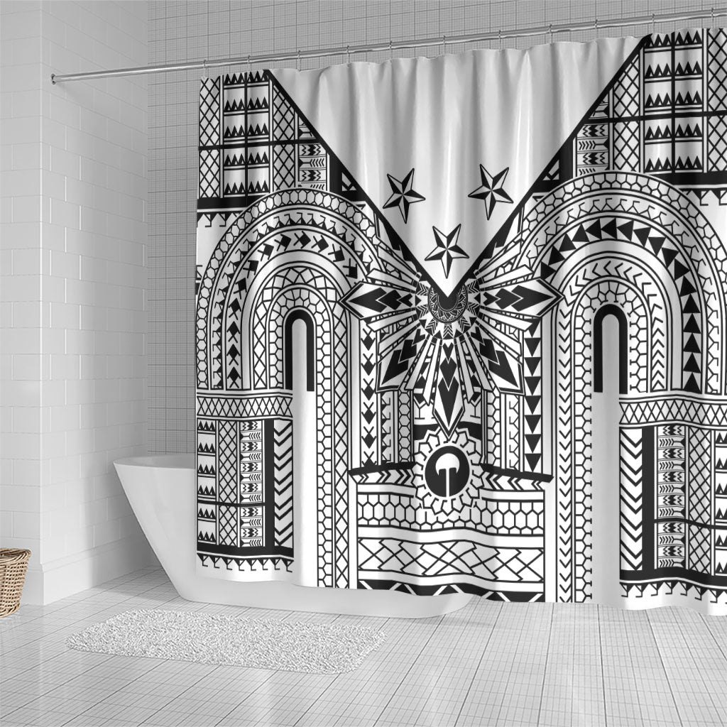 White Philippines Sun Star Shower Curtain Igorot Tribal Inspiration