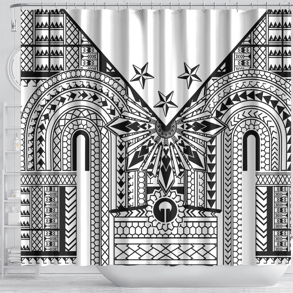 White Philippines Sun Star Shower Curtain Igorot Tribal Inspiration