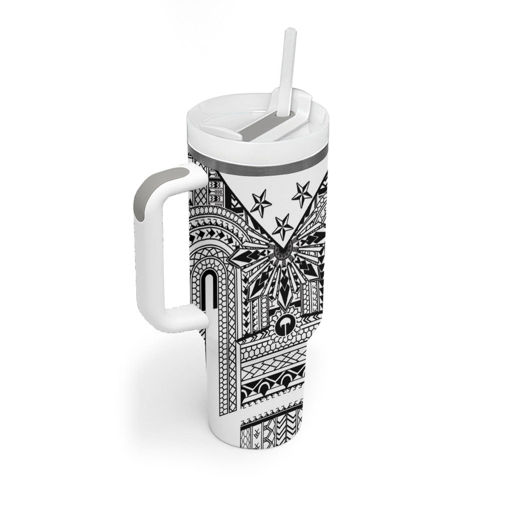 White Philippines Sun Star Tumbler With Handle Igorot Tribal Inspiration