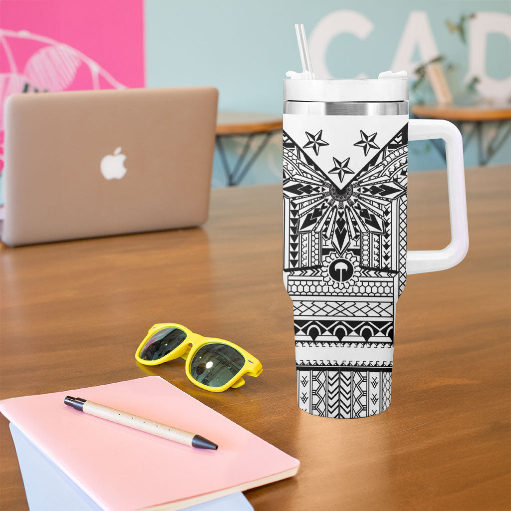 White Philippines Sun Star Tumbler With Handle Igorot Tribal Inspiration