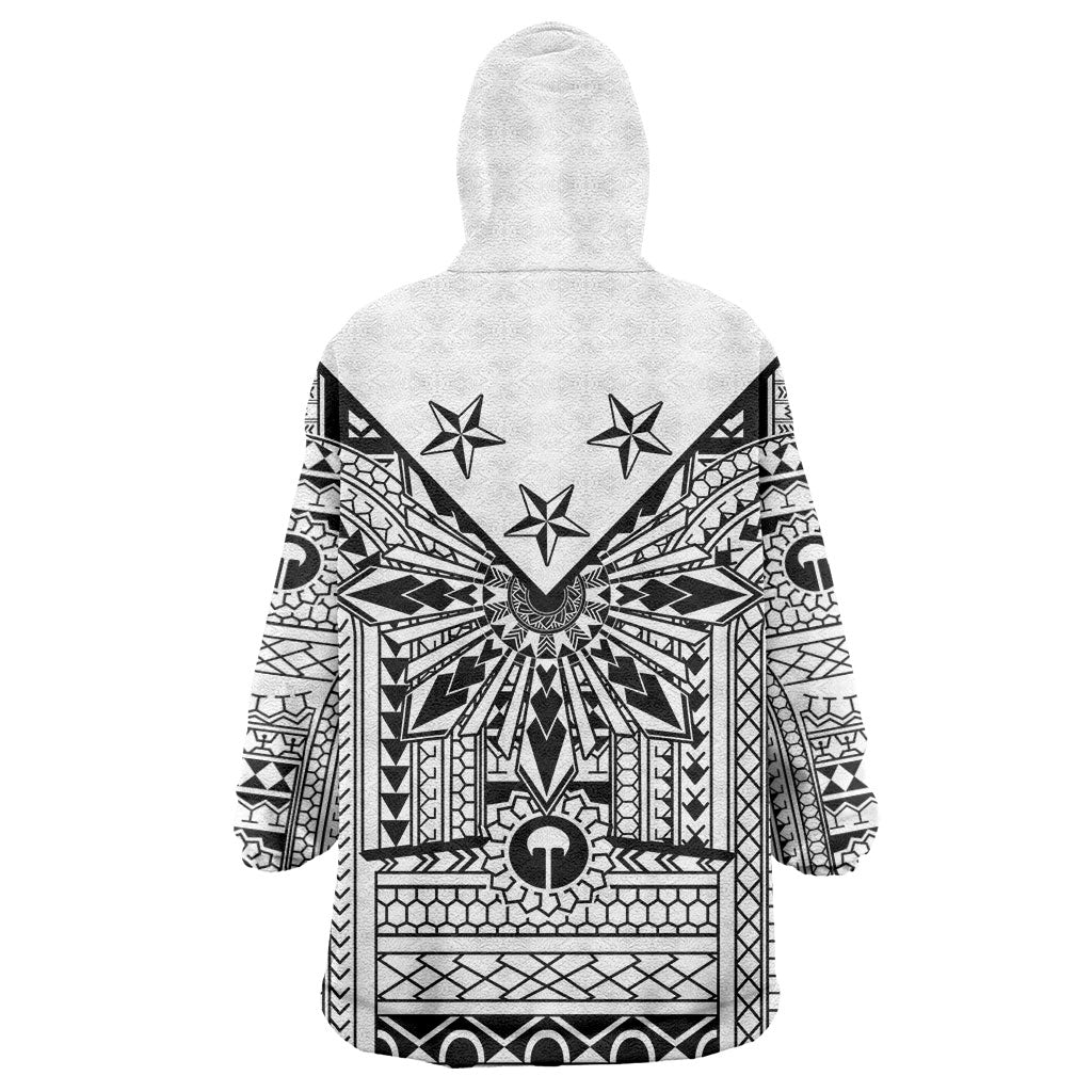 White Philippines Sun Star Wearable Blanket Hoodie Igorot Tribal Inspiration
