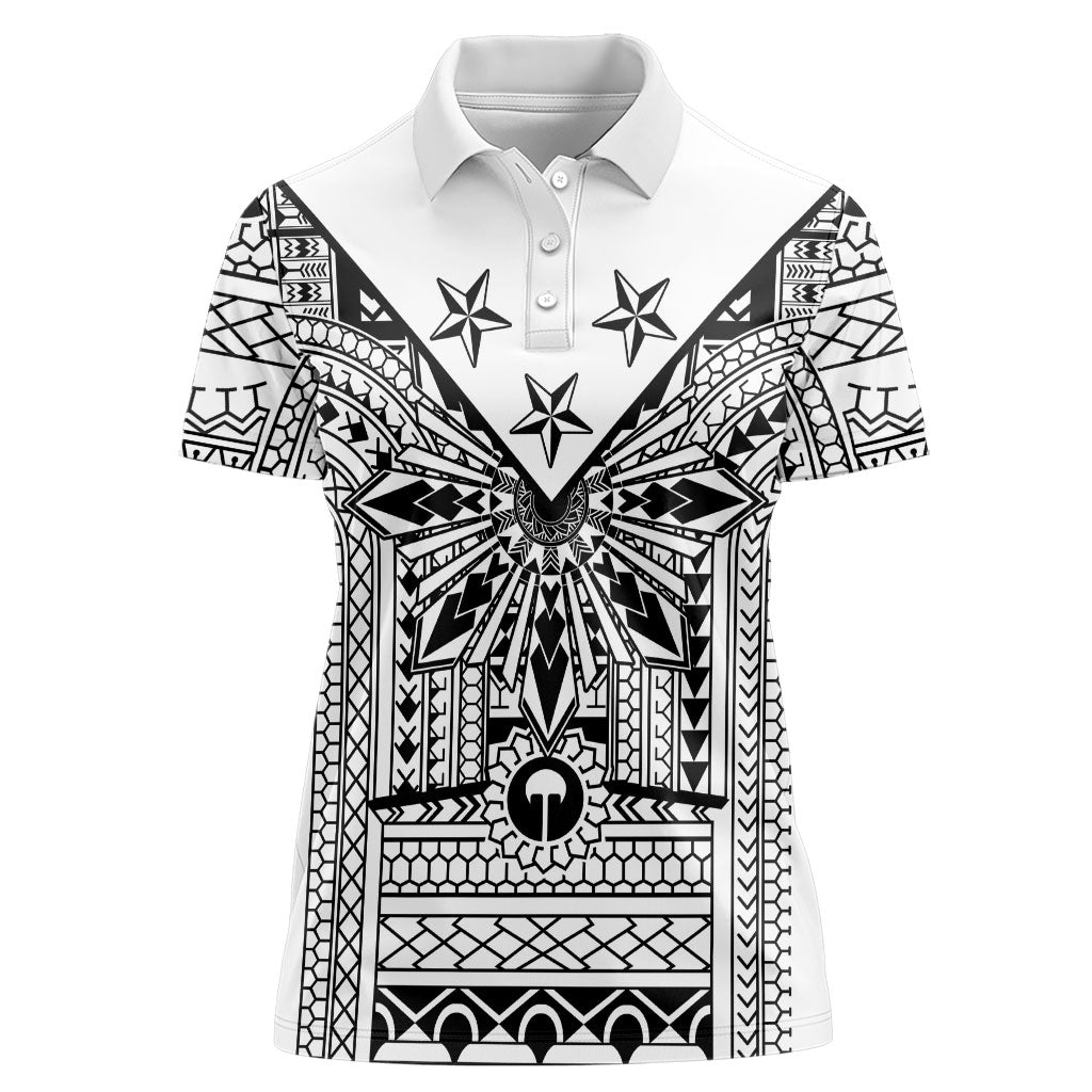 White Philippines Sun Star Women Polo Shirt Igorot Tribal Inspiration