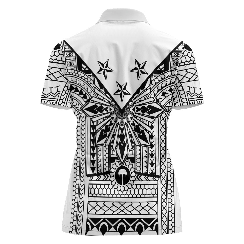 White Philippines Sun Star Women Polo Shirt Igorot Tribal Inspiration